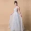 Elegant Grey Prom Dresses 2019 A-Line / Princess Shoulders Sleeveless Appliques Lace Sweep Train Ruffle Backless Formal Dresses
