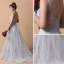 Elegant Grey Prom Dresses 2019 A-Line / Princess Shoulders Sleeveless Appliques Lace Sweep Train Ruffle Backless Formal Dresses