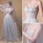Elegant Grey Prom Dresses 2019 A-Line / Princess Shoulders Sleeveless Appliques Lace Sweep Train Ruffle Backless Formal Dresses