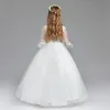 Classic White Flower Girl Dresses 2017 Ball Gown V-Neck 3/4 Sleeve Embroidered Floor-Length / Long Ruffle Wedding Party Dresses
