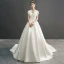 Amazing / Unique Ivory Wedding Dresses 2019 A-Line / Princess V-Neck Short Sleeve Chapel Train Ruffle