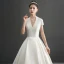 Amazing / Unique Ivory Wedding Dresses 2019 A-Line / Princess V-Neck Short Sleeve Chapel Train Ruffle