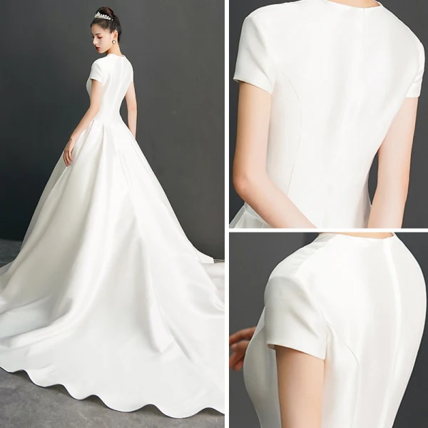 Amazing / Unique Ivory Wedding Dresses 2019 A-Line / Princess V-Neck Short Sleeve Chapel Train Ruffle