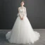 Vintage / Originale Ivoire Transparentes Robe De Mariée 2019 Robe Boule Col Haut Gonflée 3/4 Manches Appliques En Dentelle Perlage Perle Chapel Train Volants