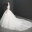 Unika Elfenben Bröllopsklänningar 2019 Balklänning V-Hals 1/2 ärm Appliqués Spets Cathedral Train Ruffle