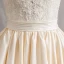 Illusion Champagne Wedding Dresses 2019 A-Line / Princess V-Neck 3/4 Sleeve Backless Beading Pearl Cathedral Train Ruffle