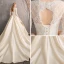 Illusion Champagne Wedding Dresses 2019 A-Line / Princess V-Neck 3/4 Sleeve Backless Beading Pearl Cathedral Train Ruffle