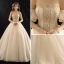 Luksus Champagne Brudekjoler 2019 Ballkjole Kjæreste Uten Ermer Ryggløse Beading Feie Tog Buste