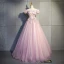 Modern / Fashion Blushing Pink Prom Dresses 2019 Ball Gown Off-The-Shoulder Short Sleeve Appliques Flower Pearl Rhinestone Floor-Length / Long Ruffle Backless Formal Dresses