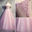 Modern / Fashion Blushing Pink Prom Dresses 2019 Ball Gown Off-The-Shoulder Short Sleeve Appliques Flower Pearl Rhinestone Floor-Length / Long Ruffle Backless Formal Dresses