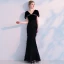 Modern / Fashion Black Evening Dresses  With Shawl 2019 Trumpet / Mermaid V-Neck Rhinestone Tassel Polyester Floor-Length / Long Ruffle Formal Dresses
