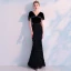 Modern / Fashion Black Evening Dresses  With Shawl 2019 Trumpet / Mermaid V-Neck Rhinestone Tassel Polyester Floor-Length / Long Ruffle Formal Dresses