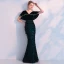 Modern / Fashion Black Evening Dresses  With Shawl 2019 Trumpet / Mermaid V-Neck Rhinestone Tassel Polyester Floor-Length / Long Ruffle Formal Dresses