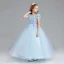 Chic / Beautiful Pool Blue Sky Blue Flower Girl Dresses 2017 Ball Gown V-Neck Short Sleeve Flower Appliques Lace Floor-Length / Long Ruffle Wedding Party Dresses