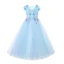 Chic / Beautiful Pool Blue Sky Blue Flower Girl Dresses 2017 Ball Gown V-Neck Short Sleeve Flower Appliques Lace Floor-Length / Long Ruffle Wedding Party Dresses