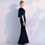 Elegant Navy Blue Suede Evening Dresses  With Shawl 2019 Trumpet / Mermaid V-Neck Rhinestone Ankle Length Ruffle Formal Dresses