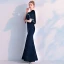 Elegant Navy Blue Suede Evening Dresses  With Shawl 2019 Trumpet / Mermaid V-Neck Rhinestone Ankle Length Ruffle Formal Dresses