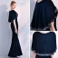 Elegant Navy Blue Suede Evening Dresses  With Shawl 2019 Trumpet / Mermaid V-Neck Rhinestone Ankle Length Ruffle Formal Dresses