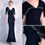 Elegant Navy Blue Suede Evening Dresses  With Shawl 2019 Trumpet / Mermaid V-Neck Rhinestone Ankle Length Ruffle Formal Dresses