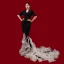 Luxury / Gorgeous Black Red Carpet Evening Dresses  2021 Trumpet / Mermaid V-Neck 1/2 Sleeves Beading Rhinestone Court Train Ruffle Formal Dresses