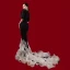 Luxury / Gorgeous Black Red Carpet Evening Dresses  2021 Trumpet / Mermaid V-Neck 1/2 Sleeves Beading Rhinestone Court Train Ruffle Formal Dresses