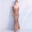 Élégant Champagne Paillettes Robe De Soirée 2019 Trompette / Sirène V-Cou Sans Manches Gland Polyester Longue Volants Dos Nu Robe De Ceremonie