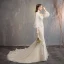 Bling Bling Champagne Wedding Dresses 2019 Trumpet / Mermaid V-Neck Puffy Long Sleeve Backless Appliques Lace Glitter Tulle Chapel Train Ruffle