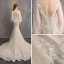 Bling Bling Champagne Wedding Dresses 2019 Trumpet / Mermaid V-Neck Puffy Long Sleeve Backless Appliques Lace Glitter Tulle Chapel Train Ruffle