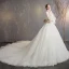 Vintage / Originale Ivoire Transparentes Robe De Mariée 2019 Robe Boule Col Haut Gonflée Manches Longues Dos Nu Appliques En Dentelle Cathedral Train Volants