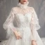Vintage / Originale Ivoire Transparentes Robe De Mariée 2019 Robe Boule Col Haut Gonflée Manches Longues Dos Nu Appliques En Dentelle Cathedral Train Volants