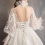 Vintage / Originale Ivoire Transparentes Robe De Mariée 2019 Robe Boule Col Haut Gonflée Manches Longues Dos Nu Appliques En Dentelle Cathedral Train Volants