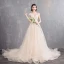 Élégant Champagne Transparentes Robe De Mariée 2019 Princesse Encolure Dégagée Mancherons Dos Nu Appliques En Dentelle Perlage Perle Chapel Train Volants