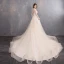 Élégant Champagne Transparentes Robe De Mariée 2019 Princesse Encolure Dégagée Mancherons Dos Nu Appliques En Dentelle Perlage Perle Chapel Train Volants