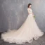 Élégant Champagne Transparentes Robe De Mariée 2019 Princesse Encolure Dégagée Mancherons Dos Nu Appliques En Dentelle Perlage Perle Chapel Train Volants