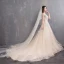 Élégant Champagne Transparentes Robe De Mariée 2019 Princesse Encolure Dégagée Mancherons Dos Nu Appliques En Dentelle Perlage Perle Chapel Train Volants