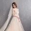 Élégant Champagne Transparentes Robe De Mariée 2019 Princesse Encolure Dégagée Mancherons Dos Nu Appliques En Dentelle Perlage Perle Chapel Train Volants