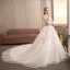 Colored Ivory See-through Wedding Dresses 2019 Ball Gown Scoop Neck Long Sleeve Backless Appliques Lace Pearl Cathedral Train Ruffle