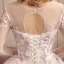 Colored Ivory See-through Wedding Dresses 2019 Ball Gown Scoop Neck Long Sleeve Backless Appliques Lace Pearl Cathedral Train Ruffle