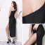 Sexy Schwarz Durchsichtige Abendkleider 2019 Meerjungfrau One-Shoulder Ärmellos Gespaltete Front Knöchellänge Rückenfreies Festliche Kleider