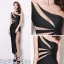 Sexy Schwarz Durchsichtige Abendkleider 2019 Meerjungfrau One-Shoulder Ärmellos Gespaltete Front Knöchellänge Rückenfreies Festliche Kleider