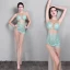 Sexy Vert Jade Transparentes Plage Robe De Soirée 2019 Trompette / Sirène Encolure Dégagée Sans Manches Appliques En Dentelle Fendue devant Longueur Cheville Robe De Ceremonie
