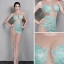 Sexy Vert Jade Transparentes Plage Robe De Soirée 2019 Trompette / Sirène Encolure Dégagée Sans Manches Appliques En Dentelle Fendue devant Longueur Cheville Robe De Ceremonie