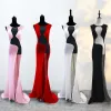 Sexy Black See-through Evening Dresses  2019 Trumpet / Mermaid Scoop Neck Sleeveless Sweep Train Formal Dresses