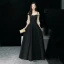 Élégant Noire Robe De Soirée 2019 Princesse Bretelles Spaghetti Gonflée 3/4 Manches Longue Volants Dos Nu Robe De Ceremonie