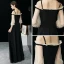 Élégant Noire Robe De Soirée 2019 Princesse Bretelles Spaghetti Gonflée 3/4 Manches Longue Volants Dos Nu Robe De Ceremonie