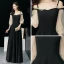 Élégant Noire Robe De Soirée 2019 Princesse Bretelles Spaghetti Gonflée 3/4 Manches Longue Volants Dos Nu Robe De Ceremonie