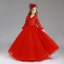 Chic / Beautiful Red Flower Girl Dresses 2017 Ball Gown V-Neck Long Sleeve Appliques Lace Floor-Length / Long Wedding Party Dresses