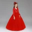 Chic / Beautiful Red Flower Girl Dresses 2017 Ball Gown V-Neck Long Sleeve Appliques Lace Floor-Length / Long Wedding Party Dresses