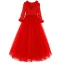 Chic / Beautiful Red Flower Girl Dresses 2017 Ball Gown V-Neck Long Sleeve Appliques Lace Floor-Length / Long Wedding Party Dresses
