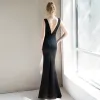 Modern / Fashion Sexy Black Evening Dresses  2019 Trumpet / Mermaid V-Neck Sleeveless Beading Split Front Floor-Length / Long Backless Formal Dresses